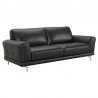 Armen Living Everly Contemporary Sofa in Genuine Black Leather with Brushed Stainless Steel Legs Side