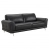 Armen Living Everly Contemporary Sofa in Genuine Black Leather with Brushed Stainless Steel Legs - Angled
