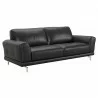 Armen Living Everly Contemporary Sofa in Genuine Black Leather with Brushed Stainless Steel Legs - Angled - Armen Living Everly Contemporary Sofa in Genuine Black Leather with Brushed Stainless Steel Legs - Angled