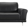 Armen Living Everly Contemporary Sofa in Genuine Black Leather with Brushed Stainless Steel Legs - Side Close-Up