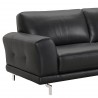 Armen Living Everly Contemporary Sofa in Genuine Black Leather with Brushed Stainless Steel Legs - Seat Close-Up
