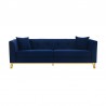 Armen Living Everest 90" Blue Fabric Upholstered Sofa with Brushed Gold Legs Front