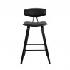 Armen Living Fox 28.5" Bar Height Black Faux Leather and Black Wood Mid-Century Modern Bar Stool Front