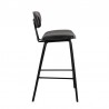 Armen Living Fox 25.5" Counter Height Black Faux Leather and Black Wood Mid-Century Modern Bar Stool Side