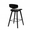 Armen Living Fox 25.5" Counter Height Black Faux Leather and Black Wood Mid-Century Modern Bar Stool Back Side