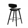 Armen Living Fox 28.5" Bar Height Black Faux Leather and Black Wood Mid-Century Modern Bar Stool Back Side