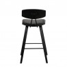 Armen Living 28.5" Bar Height Black Faux Leather and Black Wood Mid-Century Modern Bar Stool Back