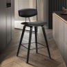 Armen Living Fox 25.5" Counter Height Black Faux Leather and Black Wood Mid-Century Modern Bar Stool