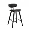 Armen Living Fox 25.5" Counter Height Black Faux Leather and Black Wood Mid-Century Modern Bar Stool 