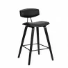 Armen Living Fox 28.5" Bar Height Black Faux Leather and Black Wood Mid-Century Modern Bar Stool  - Armen Living Fox 28.5" Bar Height Black Faux Leather and Black Wood Mid-Century Modern Bar Stool 