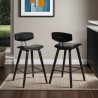 Armen Living Fox 28.5" Bar Height Gray Faux Leather and Black Wood Mid-Century Modern Bar Stool  Back