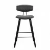 Armen Living Fox 25.5" Counter Height Gray Faux Leather and Black Wood Mid-Century Modern Bar Stool  Front - Armen Living Fox 25.5" Counter Height Gray Faux Leather and Black Wood Mid-Century Modern Bar Stool  Front