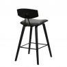 Armen Living Fox 28.5" Bar Height Gray Faux Leather and Black Wood Mid-Century Modern Bar Stool  Back