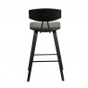 Armen Living Fox 25.5" Counter Height Gray Faux Leather and Black Wood Mid-Century Modern Bar Stool Back