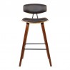 Armen Living Fox 25.5" Counter Height Brown Faux Leather and Walnut Wood Mid-Century Modern Bar Stool Front