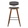 Armen Living Fox 25.5" Counter Height Brown Faux Leather and Walnut Wood Mid-Century Modern Bar Stool Front