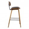 Armen Living Fox 28.5" Bar Height Brown Faux Leather and Walnut Wood Mid-Century Modern Bar Stool Side