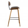 Armen Living Fox 28.5" Bar Height Brown Faux Leather and Walnut Wood Mid-Century Modern Bar Stool Side