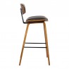 Armen Living Fox 25.5" Counter Height Brown Faux Leather and Walnut Wood Mid-Century Modern Bar Stool Side