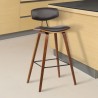 Armen Living Fox 28.5" Bar Height Brown Faux Leather and Walnut Wood Mid-Century Modern Bar Stool