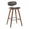 Armen Living Fox 28.5" Bar Height Brown Faux Leather and Walnut Wood Mid-Century Modern Bar Stool