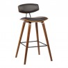 Armen Living Fox 25.5" Counter Height Brown Faux Leather and Walnut Wood Mid-Century Modern Bar Stool
