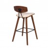 Armen Living Fox 25.5" Counter Height Cream Faux Leather and Walnut Wood Mid-Century Modern Bar Stool Back