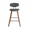 Armen Living Fox 28.5" Bar Height Gray Faux Leather and Walnut Wood Mid-Century Modern Bar Stool Front