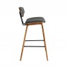 Armen Living Fox 28.5" Bar Height Gray Faux Leather and Walnut Wood Mid-Century Modern Bar Stool Side