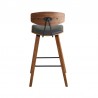 Armen Living Fox 28.5" Bar Height Gray Faux Leather and Walnut Wood Mid-Century Modern Bar Stool Back