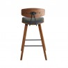 Armen Living Fox 25.5" Counter Height Gray Faux Leather and Walnut Wood Mid-Century Modern Bar Stool Back