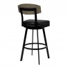 Armen Living Frisco 30" Bar Height Barstool in Matte Black Finish with Black Faux Leather and Gray Walnut Back
