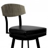 Armen Living Frisco 26" Counter Height Barstool in Matte Black Finish with Black Faux Leather and Gray Walnut Half