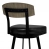 Armen Living Frisco 30" Bar Height Barstool in Matte Black Finish with Black Faux Leather and Gray Walnut Half