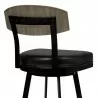 Armen Living Frisco 30" Bar Height Barstool in Matte Black Finish with Black Faux Leather and Gray Walnut Half - Armen Living Frisco 30" Bar Height Barstool in Matte Black Finish with Black Faux Leather and Gray Walnut Half