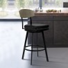 Armen Living Frisco 30" Bar Height Barstool in Matte Black Finish with Black Faux Leather and Gray Walnut