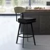 Armen Living Frisco 30" Bar Height Barstool in Matte Black Finish with Black Faux Leather and Gray Walnut - Armen Living Frisco 30" Bar Height Barstool in Matte Black Finish with Black Faux Leather and Gray Walnut