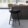 Armen Living Frisco 26" Counter Height Barstool in Matte Black Finish with Black Faux Leather and Gray Walnut