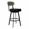 Armen Living Frisco 30" Bar Height Barstool in Matte Black Finish with Black Faux Leather and Gray Walnut Side - Armen Living Frisco 30" Bar Height Barstool in Matte Black Finish with Black Faux Leather and Gray Walnut Side