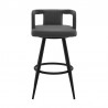 Armen Living Gabriele Gray Faux Leather and Black Metal Swivel Bar Stool Front