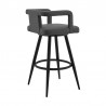 Armen Living Gabriele Gray Faux Leather and Black Metal Swivel Bar Stool Side