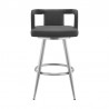 Armen Living Gabriele Gray Faux Leather and Brushed Stainless Steel Swivel Bar Stool Front
