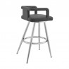 Armen Living Gabriele Gray Faux Leather and Brushed Stainless Steel Swivel Bar Stool Back