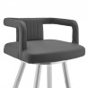 Armen Living Gabriele Gray Faux Leather and Brushed Stainless Steel Swivel Bar Stool Half Front