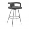 Armen Living Gabriele Gray Faux Leather and Brushed Stainless Steel Swivel Bar Stool Side