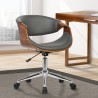Geneva Mid-Century Office Chair in Chrome finish with Gray Faux Leather and Walnut Veneer Arms