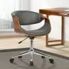 Geneva Mid-Century Office Chair in Chrome finish with Gray Faux Leather and Walnut Veneer Arms - Geneva Mid-Century Office Chair in Chrome finish with Gray Faux Leather and Walnut Veneer Arms