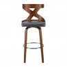 Armen Living Gayle Swivel Cross Back Grey Faux Leather and Walnut Wood Bar Stool Front