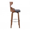 Armen Living Gayle Swivel Cross Back Grey Faux Leather and Walnut Wood Bar Stool Side