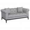 Armen Living Glamour Contemporary Loveseat with Black Iron Finish Base and Grey Fabric - Angled